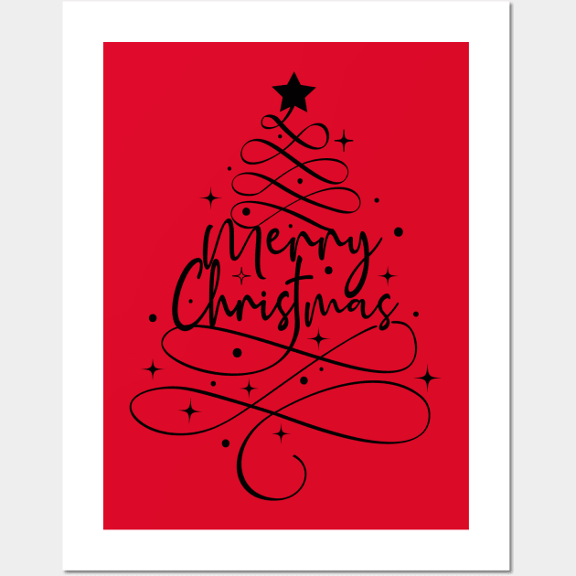 Merry Christmas Tree- Black Wall Art by Young Designz